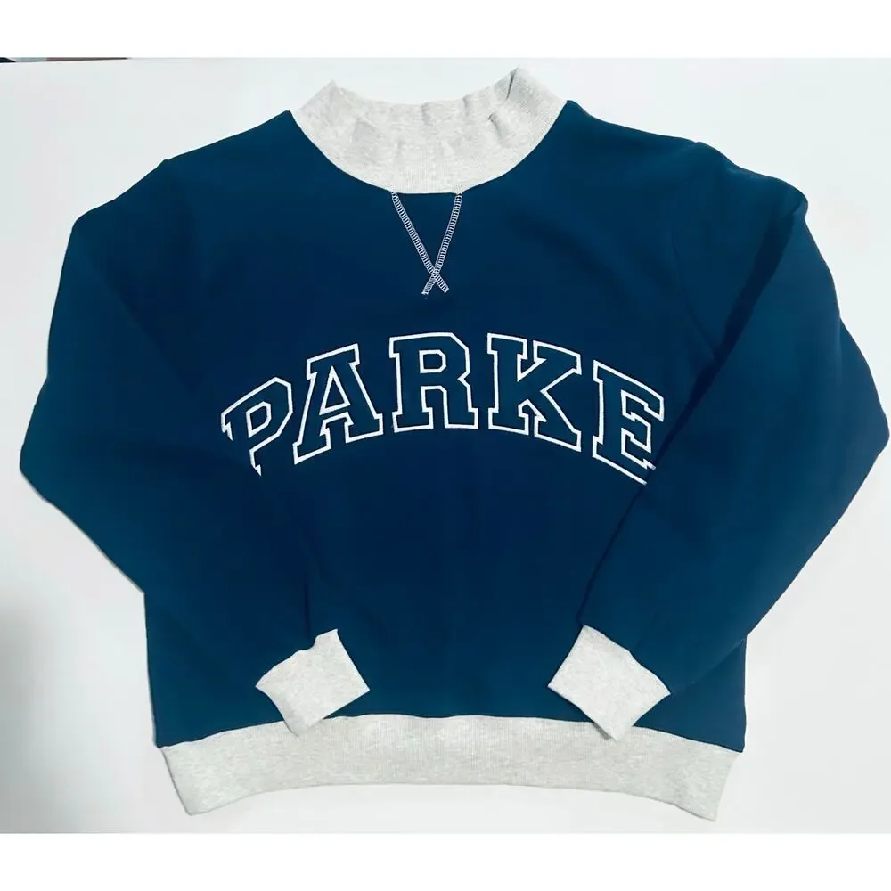 NEW Parke Heritage Back to School 2 Tone Mock. Navy/White w/Gray RIB. Size S/M. - Picture 3 of 10